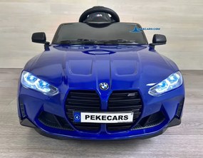 Carro elétrico para crianças BMW M4 12V 2.4G, Rodas de borracha, Assento em couro sintético Azul Metalizado