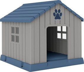 PawHut Casota para Cães Médios de Exterior em Plástico Impermeável com 2 Janelas, Base Elevada e Estacas, 85x79x82 cm, Cinzento | Aosom Portugal