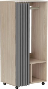 HOMCOM Armário Guarda-Roupa Móvel com Cortina Barra de Suspensão 60x40x128 cm Efeito Madeira Natural | Aosom Portugal