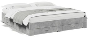 vidaXL Estrutura de cama c/ gavetas derivados de madeira cinza-cimento