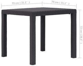 Mesa de jardim 79x79x72 cm plástico castanho com aspeto de vime