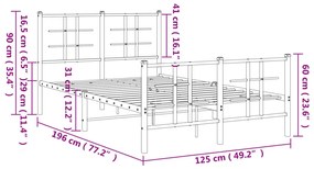 Estrutura de cama com cabeceira e pés 120x190 cm metal preto