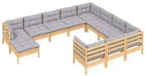 11 pcs conjunto lounge de jardim c/ almofadões cinza pinho