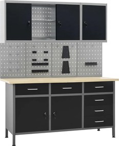 vidaXL Bancada de trabalho com 4 painéis de parede e 2 armários