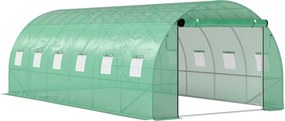Outsunny Estufa polytunnel com cobertura plástica e estrutura de aço, tenda de estufa passável com portas enroláveis, Verde | Aosom Portugal