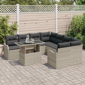 Conjunto de Sofá de Jardim vidaXL de 9 Peças com Almofadas Cinza Claro