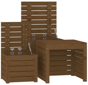 3 pcs conjunto de caixas de jardim pinho maciço castanho mel