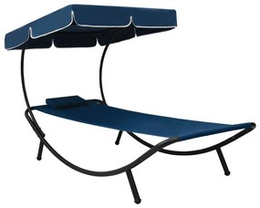 vidaXL Espreguiçadeira com toldo e almofada azul