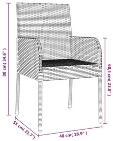 9 pcs conjunto de jantar p/ jardim c/ almofadões vime PE cinza