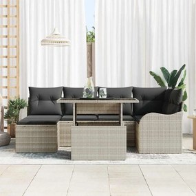 vidaXL Conjunto de Sofá de Jardim com almofada 7 pcs Cinzento-claro