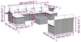 10 pcs conjunto sofás de jardim c/ almofadões vime PE preto