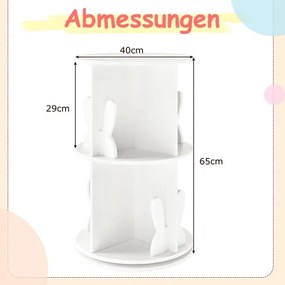 Estante giratória para crianças 40 x 40 x 65 cm Estante infantil com 2 níveis e separadores de coelhos 360 graus Branco