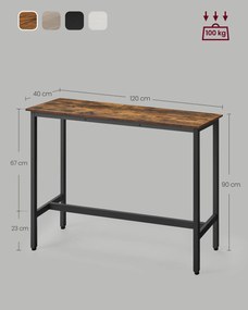 Mesa de bar retangular de design industrial 120 x 40 x 90cm castanha vintage