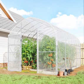 Estufa em túnel para jardim 296 (L) x 391 (P) x 267 (A) cm, 12 m², película PO antigotejamento, aço galvanizado de 25 mm, estrutura reforçada, 2 porta