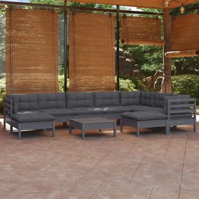 10pcs conjunto lounge de jardim + almofadões pinho maciço cinza