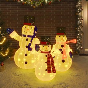 vidaXL Família bonecos de neve decorativos c/ luzes LED tecido de luxo