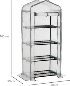 Estufa de jardim para varanda  70 x 50 x 160 cm, estante com 4 níveis, aço com revestimento epóxi, lona removível em PE de alta densidade, branco