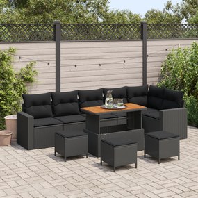 Conjunto de Sofás de Jardim vidaXL com Almofadas Preto Rattan Poly Acá