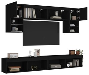 vidaXL 6 pcs móveis de parede p/ TV c/ LEDs derivados de madeira preto