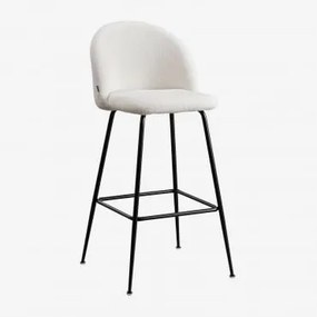 Banqueta Alta Kana Design Em Pele De Carneiro Branco & ↑75 Cm & Preto - Sklum