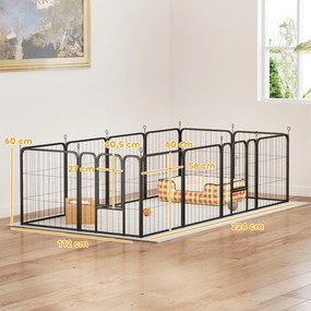Parque para cães, recinto para cães com 12 painéis, modular e dobrável, em aço, com 2 portas, para cachorros, para interior e exterior, 60 cm de altur