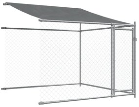 Jaula para cão com telhado/portas 4x2x2 m aço galvanizado cinza