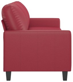 Sofá de 3 lugares 180 cm couro artificial vermelho tinto