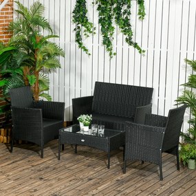 Conjunto de Jardim de Vime Sintético Conjunto de 4 Peças Móveis de Jar