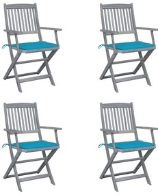 vidaXL Cadeiras exterior dobráveis c/ almofadões 4 pcs acácia maciça