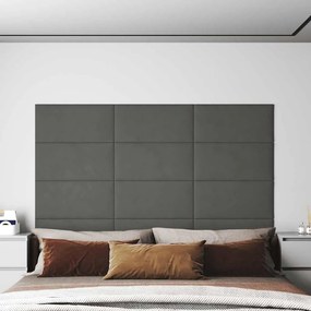 Painel de parede 12 pcs 60x30 cm veludo 2,16 m² cinza-escuro