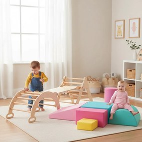 Conjunto 2 em 1 de escalada em madeira e brinquedos de espuma para crianças Materiais não tóxicos e seguros para o desenvolvimento infantil