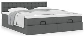 Estrutura de cama otomana com colchões tecido cinzento escuro