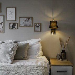 Candeeiro de parede moderno preto e dourado com luz de leitura - Renier