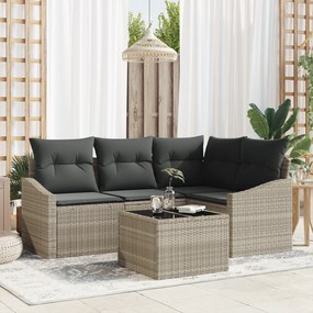 vidaXL Conjunto de Sofás de 5 Peças com Almofadas Cinza Poli Rattan