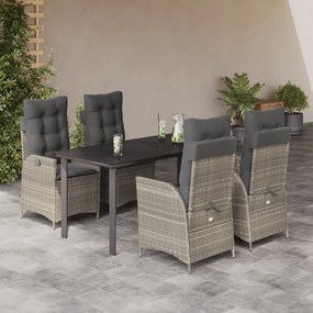vidaXL 5 pcs conjunto de jantar p/ jardim c/ almofadões cinzento claro