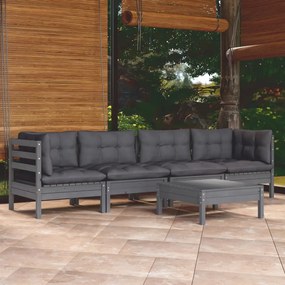 vidaXL 5 pcs conjunto lounge de jardim c/ almofadões pinho maciço
