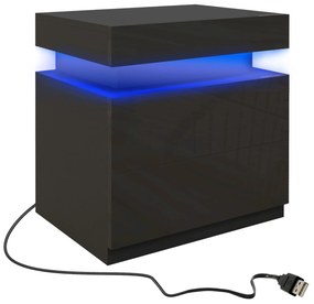 HOMCOM Mesa de Cabeceira com Luz LED Painel de Alto Brilho 2 Gavetas e Controlo Remoto para Dormitório 45x35x52 cm Preto