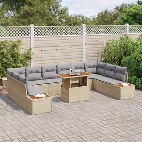 Conjunto de Sofá de Jardim vidaXL de 11 Peças com Almofadas Bege Ratta