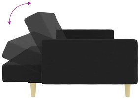Sofá-cama de 2 lugares com apoio de pés tecido preto