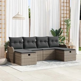 vidaXL Conjunto de Sofá de Jardim de 6 Peças com Almofadas em Vime Cinza