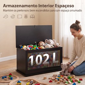 Baú de Arrumação 102L com Dobradiça de Segurança, Estilo Moderno, para Corredor, Quarto e Sala de Estar, 80x40x45 cm, Preto