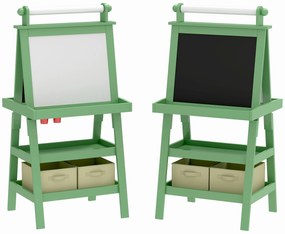 Cavalete de Pintura Infantil 3 em 1 Quadro Dupla Face com Rolo de Papel e Cestos de Arrumação Verde