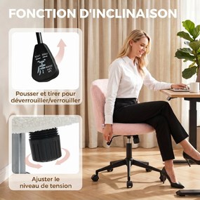 Cadeira de Secretária Ergonómica, 59 x 52 x 84,5 cm, Altura Regulável, Rosa