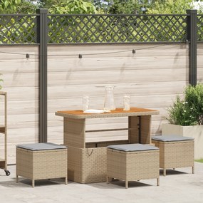 vidaXL Conjunto de Jantar de 4 Peças com Almofadas Bege Vime Acácia
