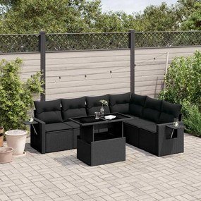 vidaXL 7 pcs conjunto de sofás p/ jardim c/ almofadões vime PE preto