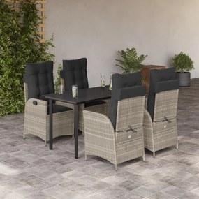 vidaXL 5 pcs conjunto de jantar p/ jardim c/ almofadões cinzento claro