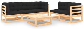 6 pcs conjunto lounge de jardim c/ almofadões pinho maciço