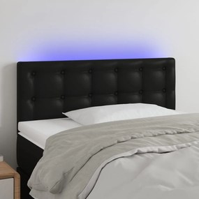 Cabeceira de cama c/ LED couro artificial 90x5x78/88 cm preto