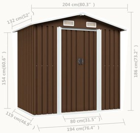Abrigo de jardim 204x132x186 cm aço castanho