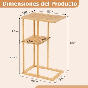 Conjunto de 2 mesas auxiliares 40 x 28 x 65 cm retangulares de bambu com prateleiras de arrumação, mesa de cabeceira em acabamento natural